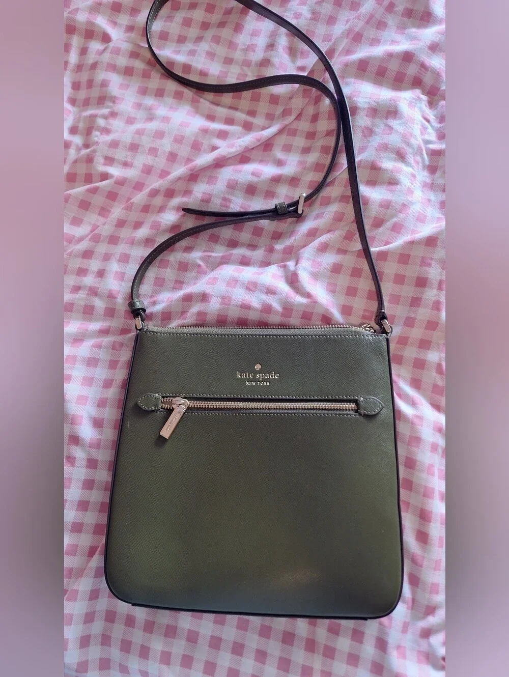 kate spade Olive Green Leather Crossbody with Gold Hardware